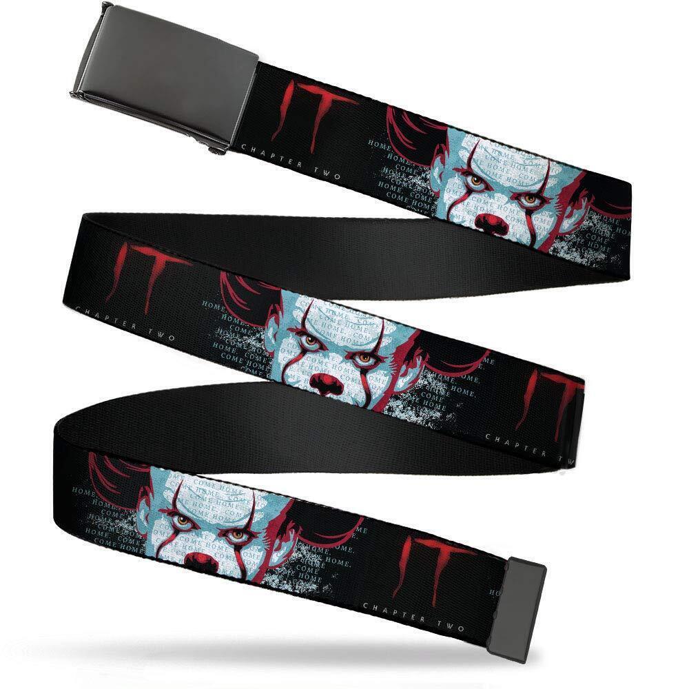 8687 Belt Plain Clamp Buckle It Chapter Two Pennywise Face Close Up Black